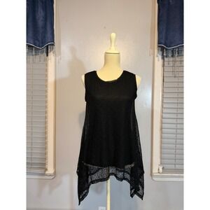 Simply Vera Wang Black Lace Tunic Top Sheer Boho Asymmetrical Small
